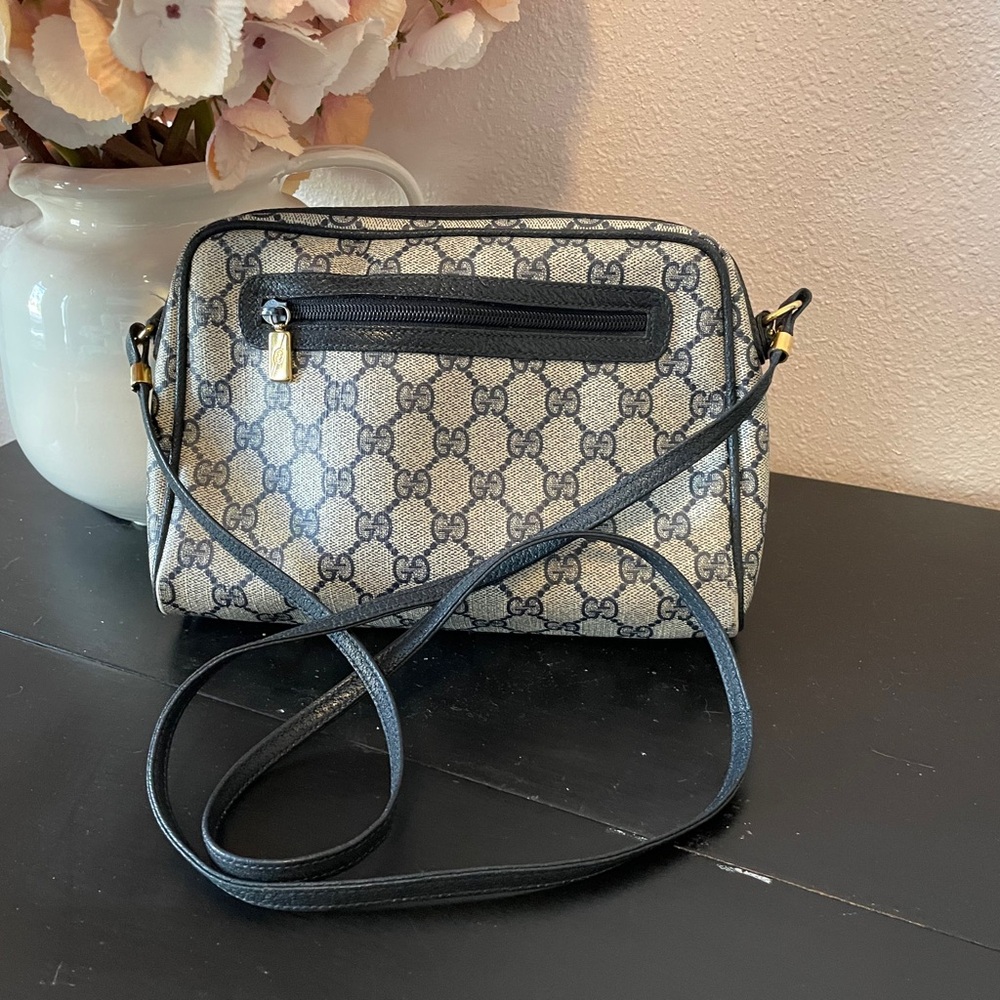 Vintage Gucci Blue and Ivory Crossbody Bag with Signature Monogram